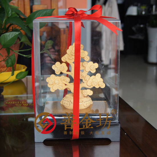 招財進(jìn)寶 搖錢樹絨紗金立體擺件定做 金銀立體擺件